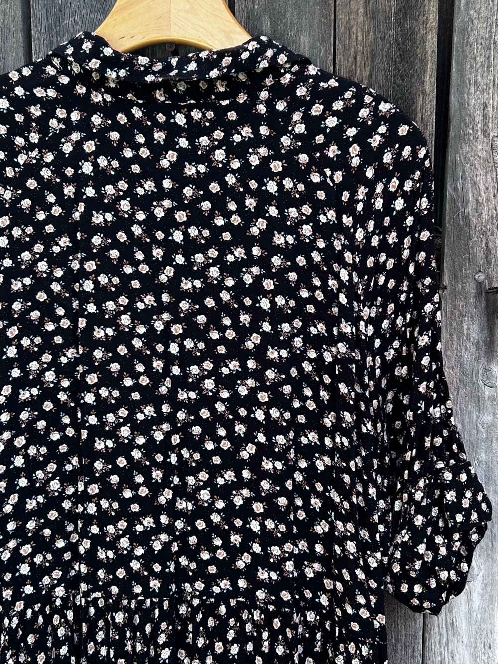 Natural Life Rebecca Midi Dress Rose Floral Print Rayon Black Cream XL - Picture 13 of 16